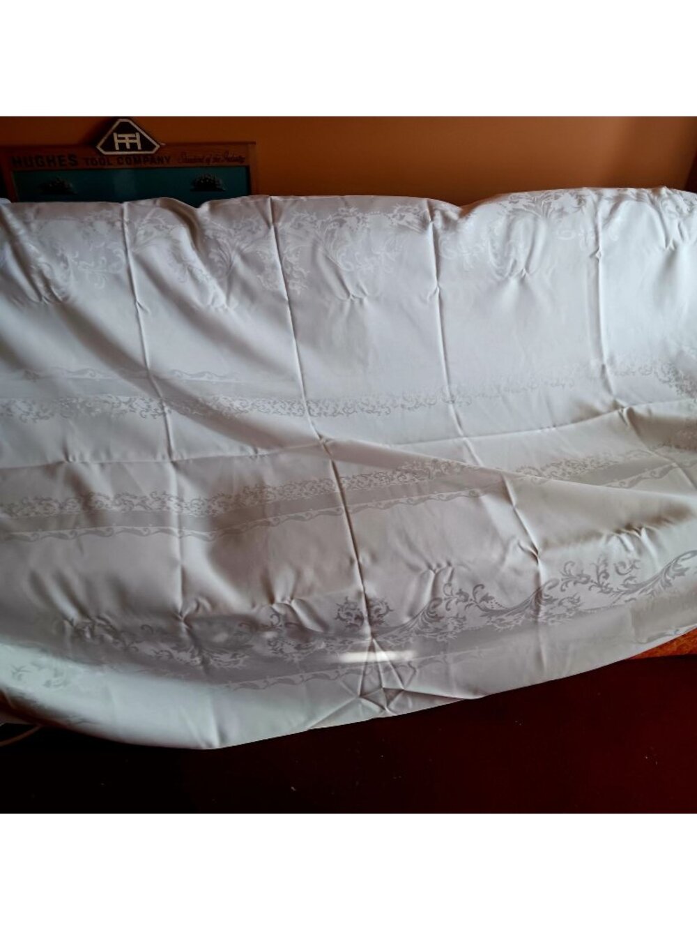 Vintage 60x120" White Damask Tablecloth Elegant Floral Pattern Fine Dining